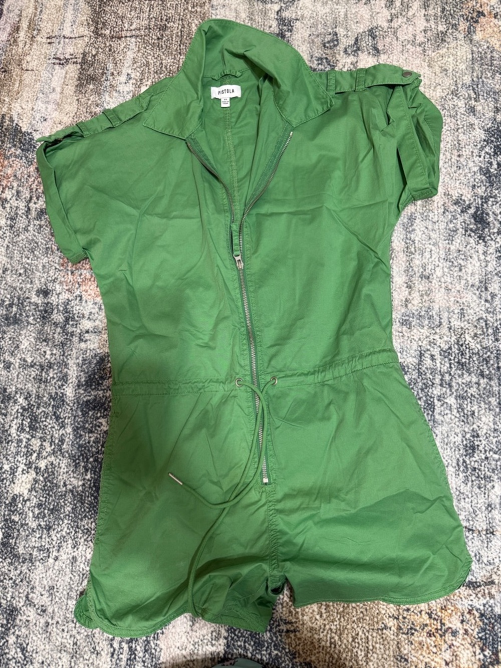 Pistola Green Utility Short Romper with Front Zip